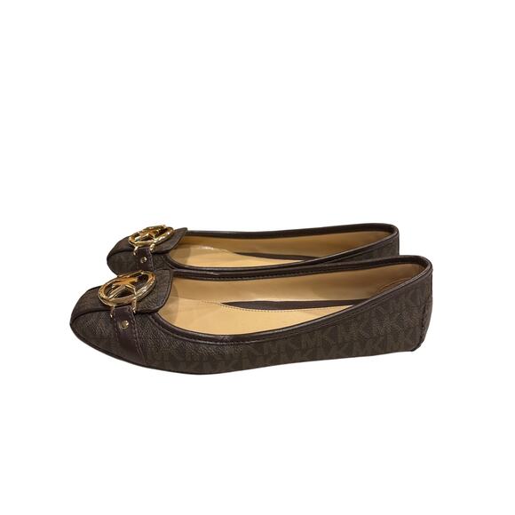 Michael Kors Moccasin Flat Ballet Shoes Women Size 6M Brown Leather Studded Logo - Picture 2 of 8